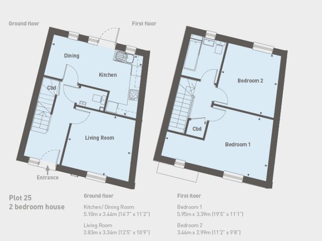 Floor plan 2 bedroom house, plot 25 - artist's impression subject to change